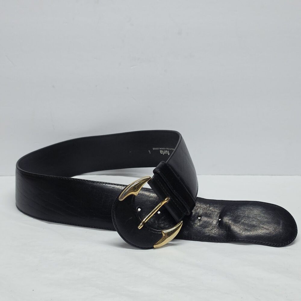 Furla Made In Italy Vintage 90s Women’s Genuine Leather Wide Black Belt Size L
